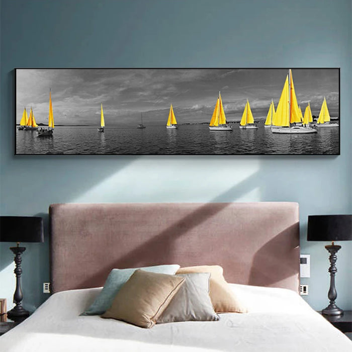 Sea Yellow Boat Bridge Tower Posters And Prints Landscape Pictures For Home Canvas painting Wall Art For Living Room Decoration