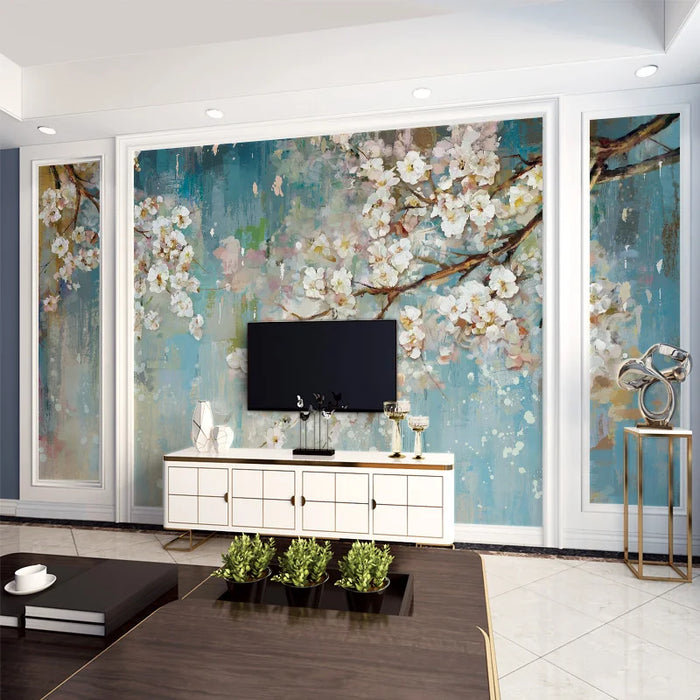 TT Living Room Television Background Wall Wallpaper European Style Wallpaper Wall Cloth Flower Oil Painting Wall Covering Fabric