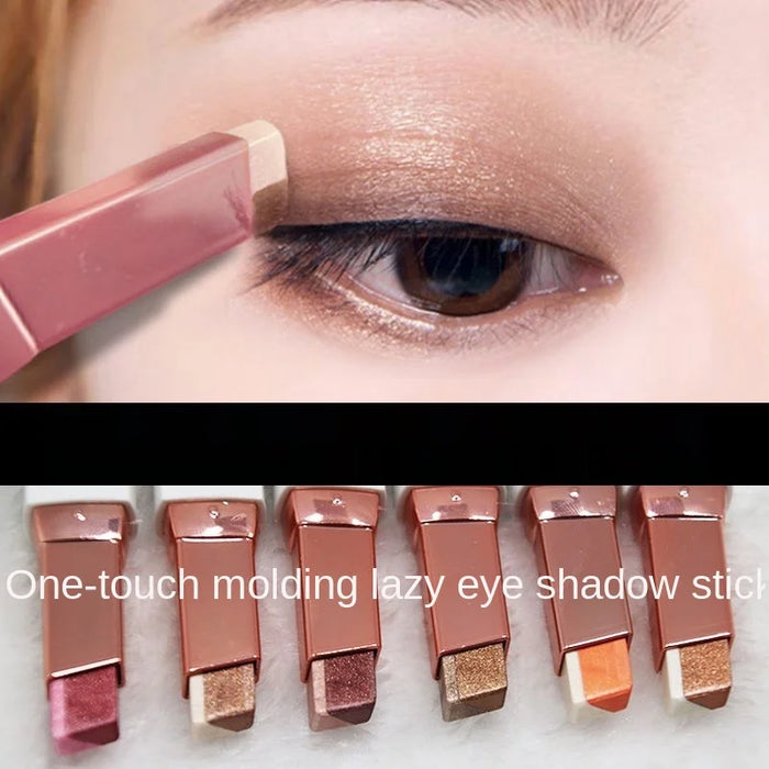 TT Two-Color Lazy Eye Shadow Stick Female Waterproof Not Smudge Beginner One Touch Molding Shimmer Eyeshadow Earth Color