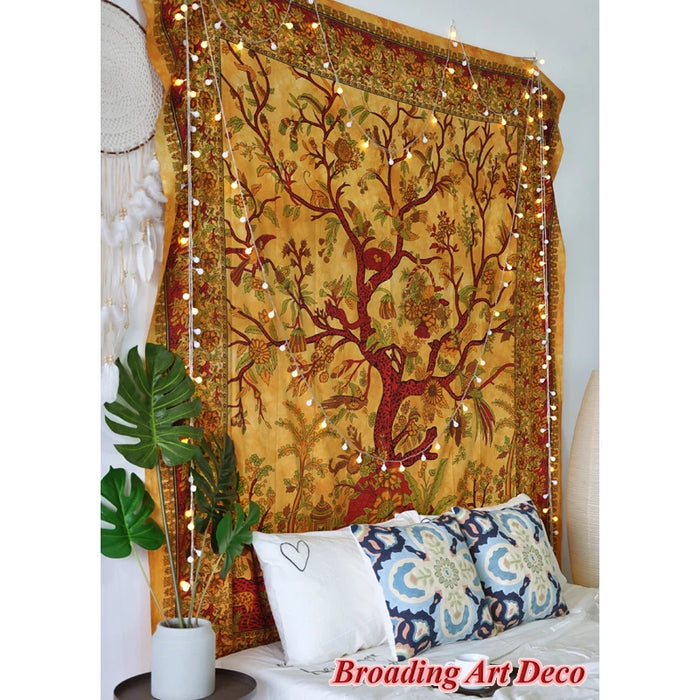 Tree of Life Mandala Tapestry Wall Hanging 100%Cotton Handmade in India Screen Print Boho Tapestries Bedsheet 210x230CM