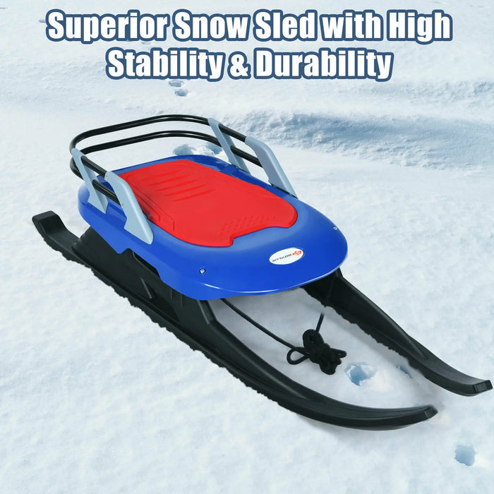 Folding Kids Metal Snow Sled Frost-Resistant Pull Rope Snow Slider Leather Seat