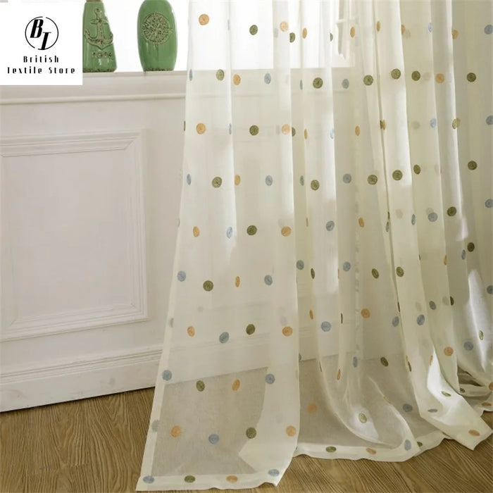 Cute Circle Embroidery Cartoon Curtains For Living Room Bedroom Children's Room Sheer Tulle Curtain Modern Home Decoration T57#3