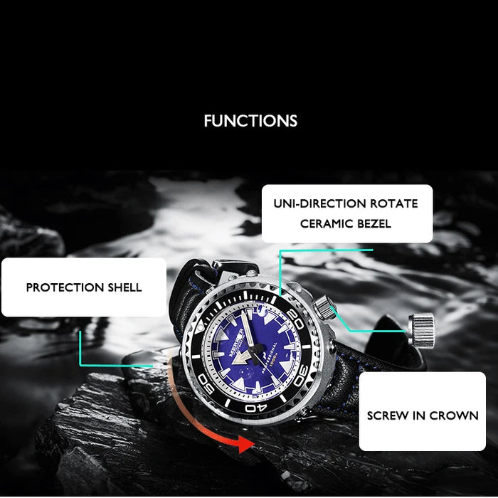 MERKUR Mens Diver Watches Tuna Military Automatic Mechanical Wristwatch Sport C3 Luminous 1000M Waterproof Ceramic Bezel NH35