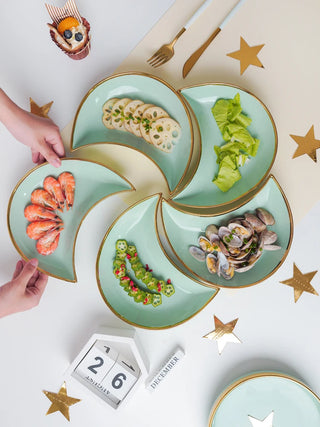 TT Moon Platter Combination Set Porcelain Dinner Plate Household Tableware Salad Dish Deep Plate Gathering Plate