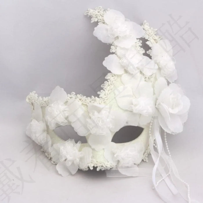 TT Halloween Retro Venetian Masquerade Princess Men's and Women's Feather Lace Full Face White Funny Mask