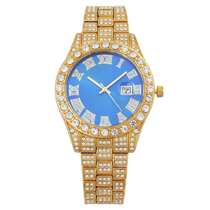 Explosive Diamond-Encrusted Full Diamond Roman Text Fashion Belt Calendar Luxury  Ladies Women's Watch