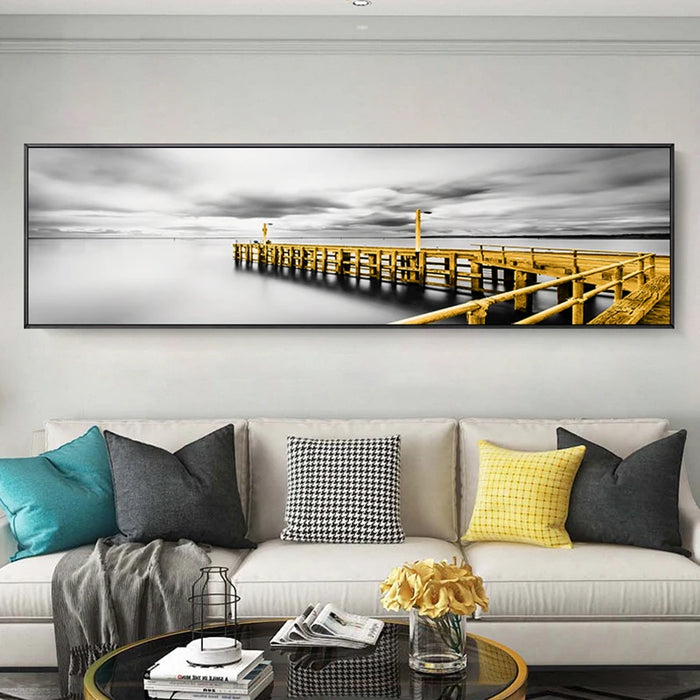 Sea Yellow Boat Bridge Tower Posters And Prints Landscape Pictures For Home Canvas painting Wall Art For Living Room Decoration