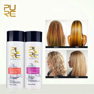 PURC 5% Keratin Formalin Treatment Shampoo & Argan Hair Oil Mask for Straightener Curl Hair Restore Soft Shine Hair Care Product