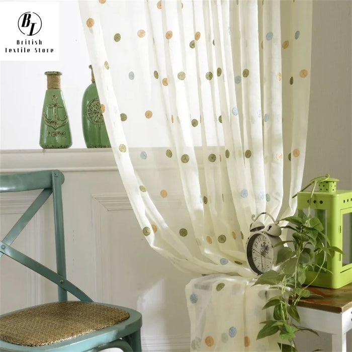 Cute Circle Embroidery Cartoon Curtains For Living Room Bedroom Children's Room Sheer Tulle Curtain Modern Home Decoration T57#3