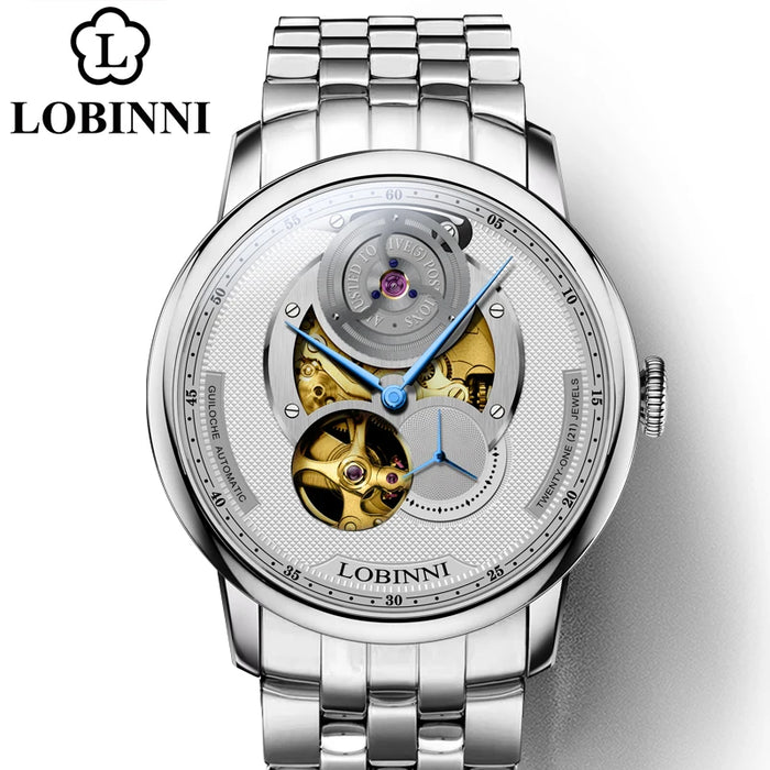 LOBINNI Men Japan Automatic Mechanical Watch Transparent Skeleton Mens Watches Luxury Mens Watches Top Brand Leather Male Clock