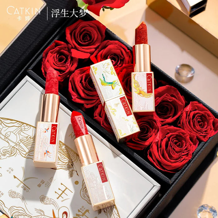 CX Catkin Carved Love Poetry Lipstick Velvet Matte White Moisturizing Chinese Style Brand Lipstick for Women