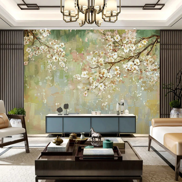 TT Living Room Television Background Wall Wallpaper European Style Wallpaper Wall Cloth Flower Oil Painting Wall Covering Fabric