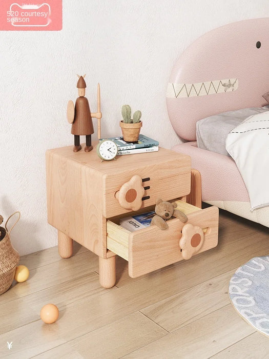 TT Cat's Paw Children's Bedside Table Cartoon Small Mini Bedside Cabinet Locker Creative Solid Wood Storage Cabinet Girl Chest