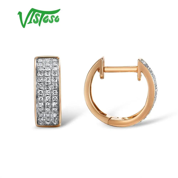 VISTOSO 14K 585 Rose Gold Earrings For Lady Glamorous Elegant Sparkling Diamond Earrings Luxury Wedding Engagement Fine Jewelry