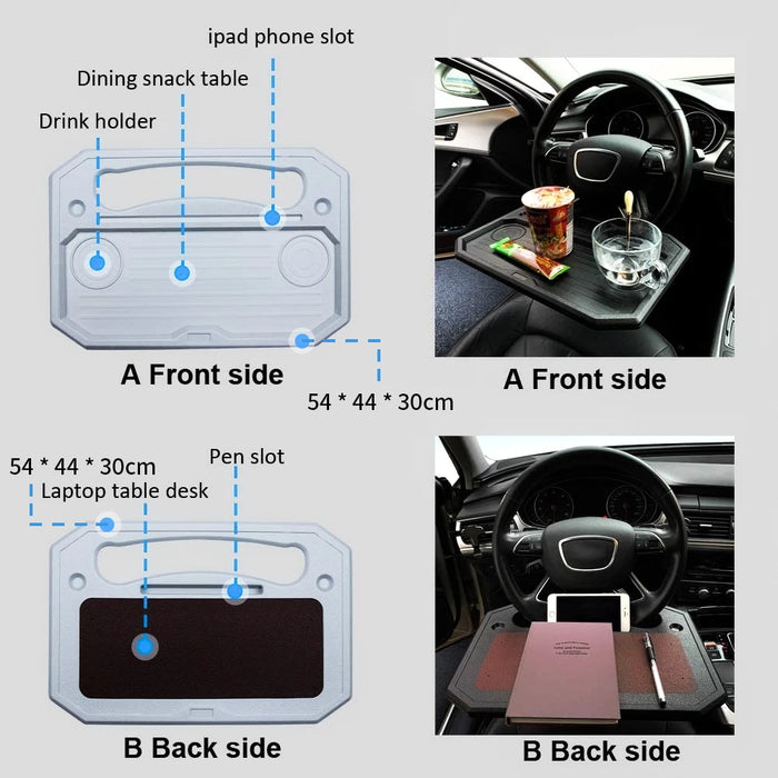 Car Steering Wheel Desk Multifunctional Portable Car Travel Table Coffee Holder Laptop Computer Rack and Food Steering Wheel