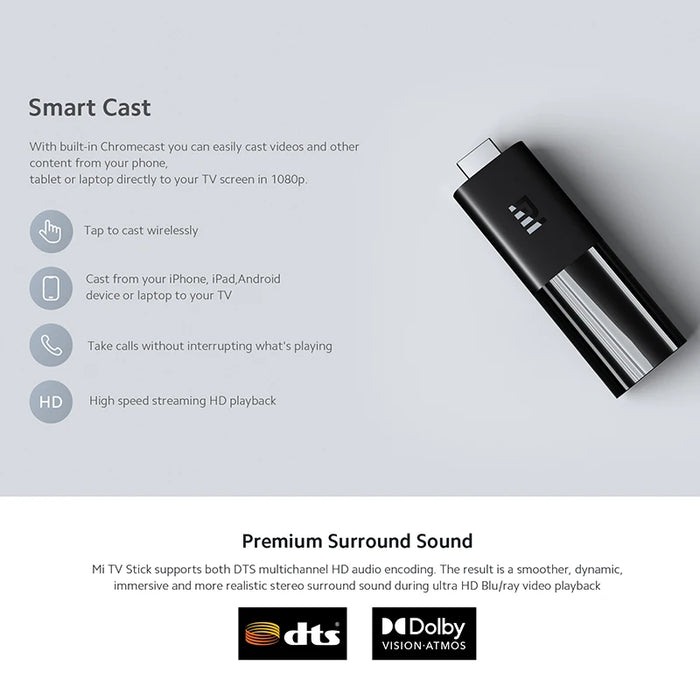 Xiaomi Mi TV Stick Global Version Android TV 9.0 Smart HDR 1GB RAM 8GB ROM Bluetooth 4.2 Mini TV Dongle Wifi Google Assistant