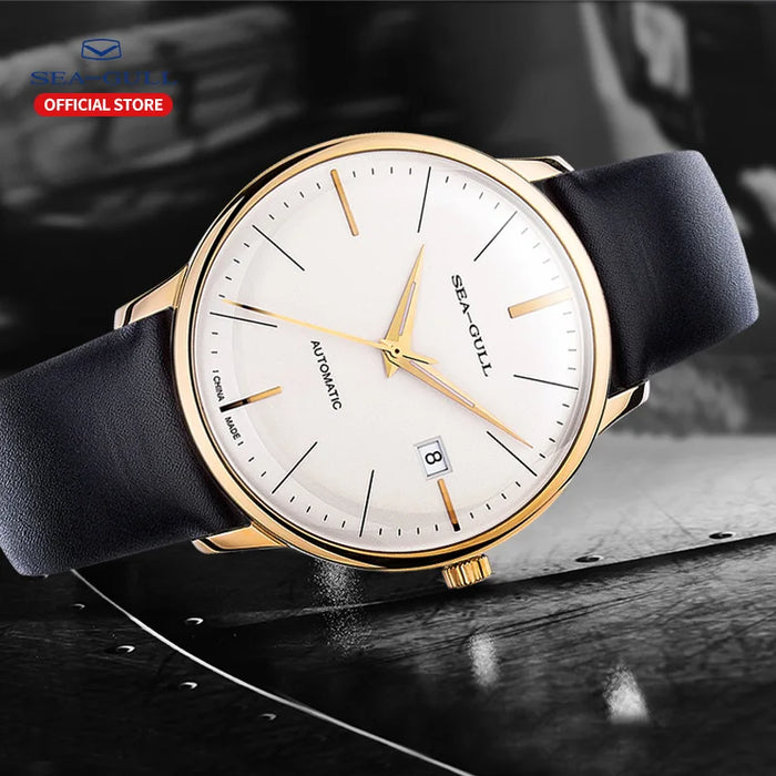 Seagull Men's Automatic Wristwatch Bauhaus Business Casual Watches Belt Waterproof Ultra-Thin Mechanical Watch reloj 519