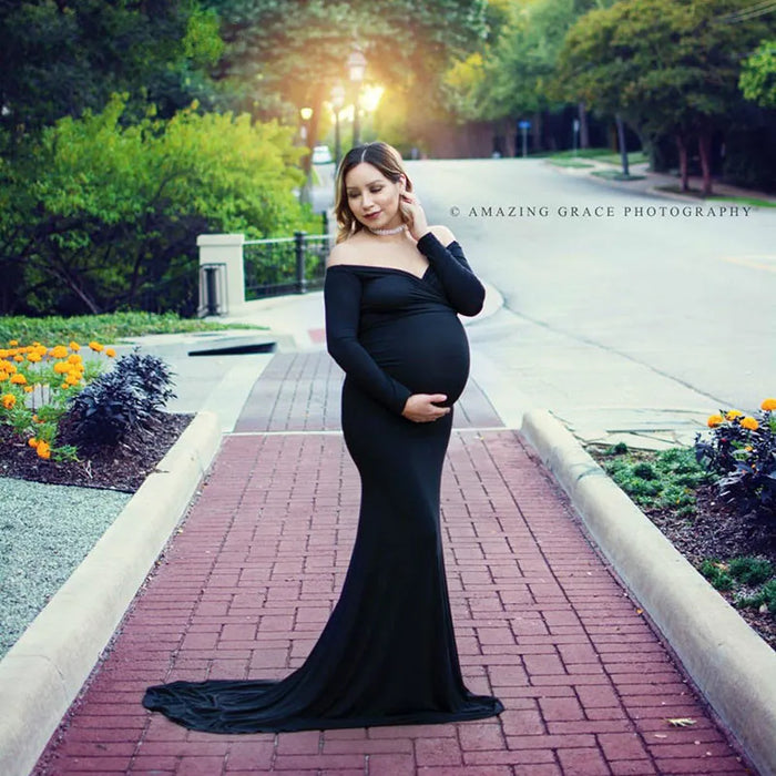 Long Sleeve Maxi Maternity Dress for Photography Props Elegant Pregnancy Clothes Pregnancy Dress Pregnant Photo Shoot Clothing