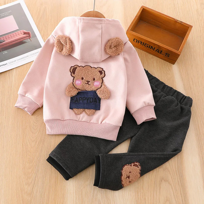 PatPat Sweatshirts 2pcs Baby Boy Cothes Cartoon 95% Cotton Bear Pattern Long-sleeve Hoodie and Trousers Set