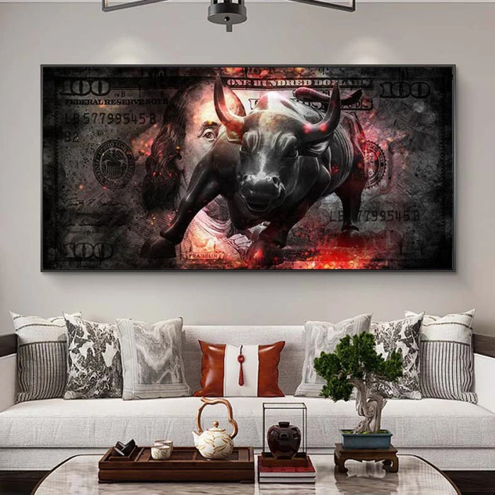 Large Dollar Bull Wall Art Canvas Print Dollar Bull Statue Pop Art Painting Posters and Prints Modern Art Pictures Home Decor