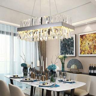 Modern Hanging Chandelier For Dining Room Luxury Rectangle Kitchen Island Crystal Lamps Chrome/Gold Led Home Decor Light Fixture