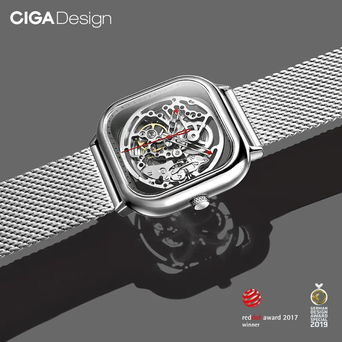 CIGA Design Mechanical Skeleton Watch for Men Women 316L Stainless Steel Square Case Automatic Movement Wrist Watches Timepiece