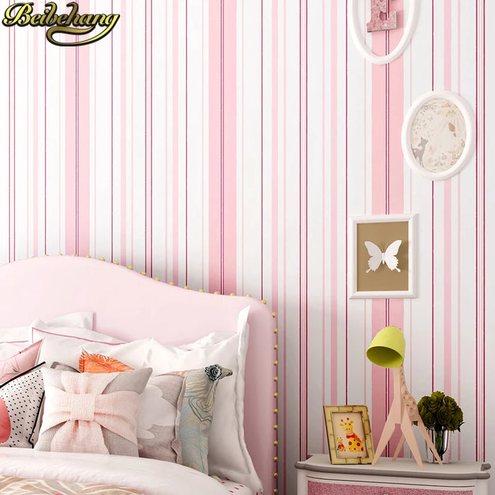 beibehang 3D Wall Paper Stripe Wallpaper Children's room Flocking Bedroom Living Room or TV Background Wall papel de parede Roll