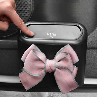 Cute Bowknot Car Trash Bin Hanging Vehicle Garbage Dust Case Storage Box Pressing Type Trash Can Auto Car Interior Accessories