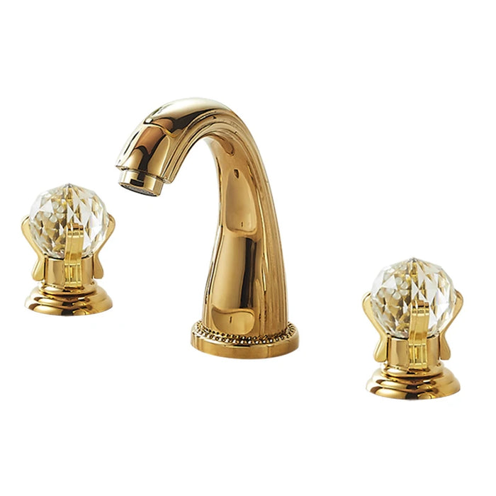 Basin Faucets Mixer Gold Brass Bathroom Sink Faucet 3 Holes Crystal Double Handle Hot and Cold Water Gold Bathroom Bathtub Taps