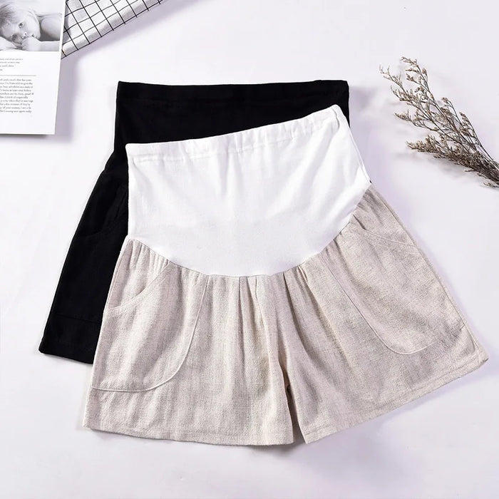 Cotton Linen Maternity Shorts Pregnant Women Summer Thin loose short Pants Pregnancy Outside Khaki Black Trousers