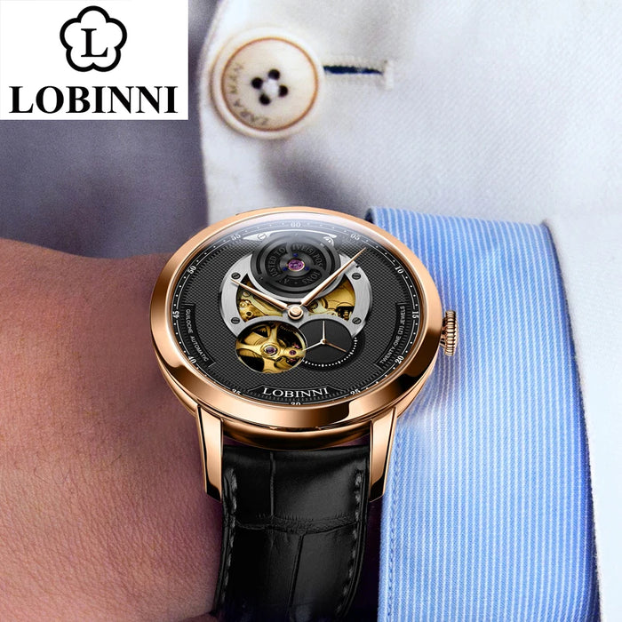 Lobinni Men Skeleton Watch For Switzerland Luxury Brand Men Mechanical Watches Leather Sapphire relógio masculino Waterproof 50M