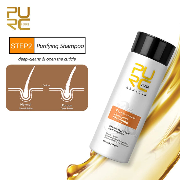 PURC 0% to 12% Brazilian Keratin Hair Treatment for Straightening Repair Smooth Curly Hair Products Shampoo Free Gifts Hair Mask