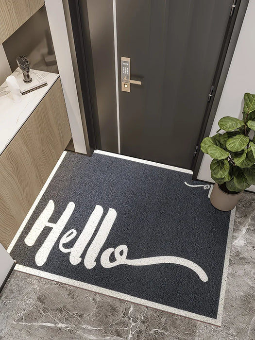 Hello-Extra Thick Front Door Rug for Patio, Welcome Mat, Rubber, Easy to Clean, Entry Way Carpet, Gray, Black, Large