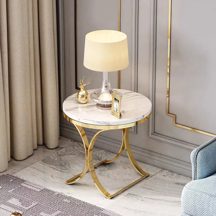 CYMild Luxury Marble Corner Table Side Table Small Coffee Table Living Room Sofa Side Cabinet Bedroom Bedside Table Simple round