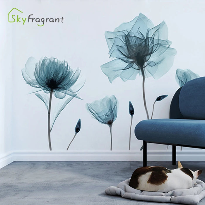 Nordic Lotus Wall Stickers For Living Rooms Bedroom Background Home Wall Decor Creative Flower Self Adhesive Vinyl Glass Sticker