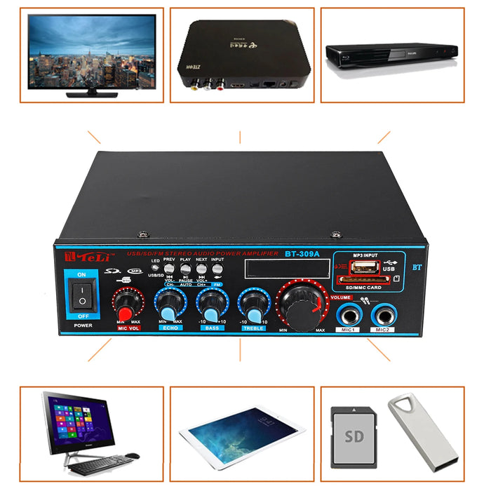 800W 600W Car Amplificador HIFI 2 CH Audio Power Amplifier 12/220V Home Theater Amplifier Audio Support FM USB SD/Remote Control