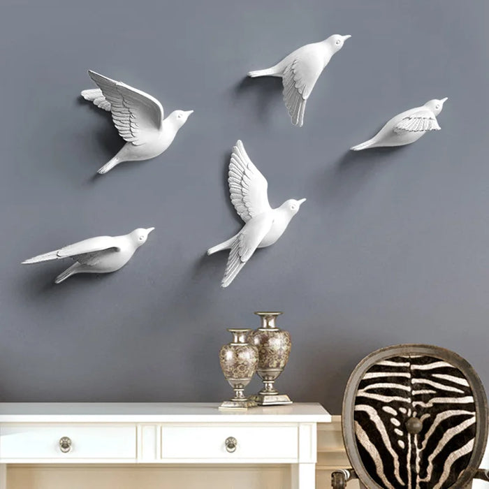 wall decor living room resin birds decor creative wall murals animal miniature figurine 3D Sticker TV background wall ornament