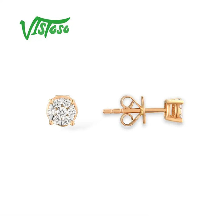 VISTOSO Gold Earrings For Women 14K 585 Rose Gold Sparkling Diamond Dainty Round Cirle Stud Earrings Fashion Trendy Fine Jewelry