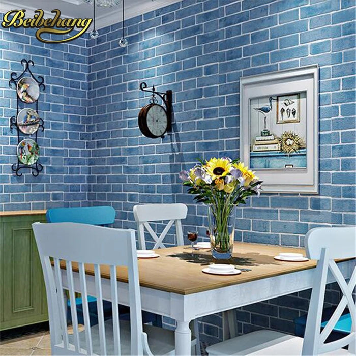 beibehang papel de parede Culture brick blue Mediterranean brick wallpaper box living room study bedroom style wall paper