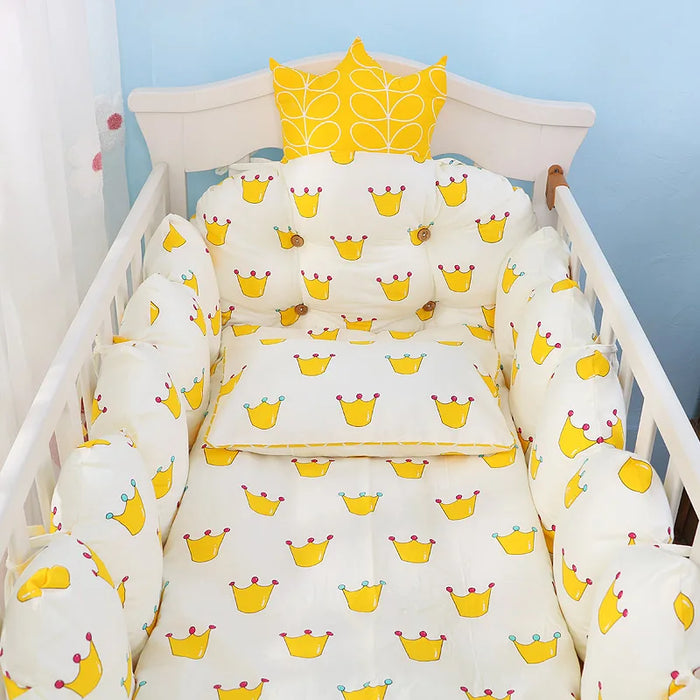 Baby Bedding Set Includes Bumpers+Pillow+Quilt+Mattress Cover Cotton Crib Bed Linen Kit Crown Design Baby Crib Bedding Set