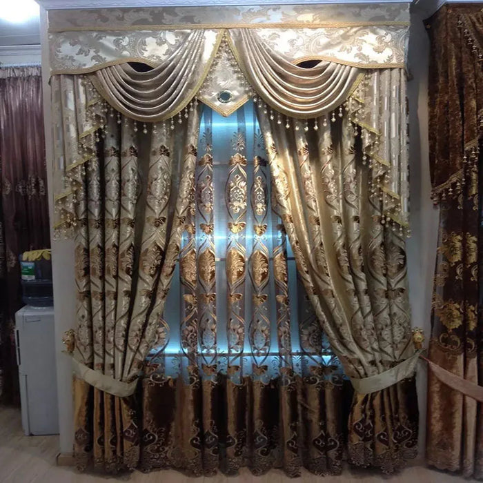 new Dubai Luxury magnetic curtain for living room golden embroidery door hotel crystal bead curtains ancient times