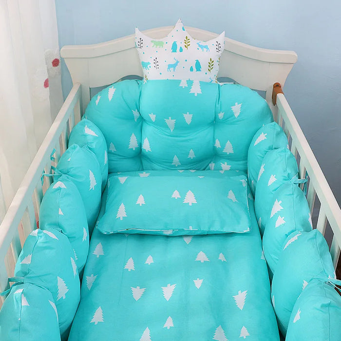 Baby Bedding Set Includes Bumpers+Pillow+Quilt+Mattress Cover Cotton Crib Bed Linen Kit Crown Design Baby Crib Bedding Set