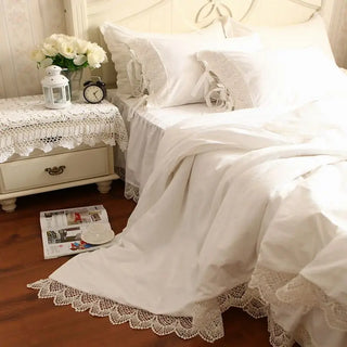 White Bedding Bed Skirt Sets Luxury Hollow Out Lace Egyptian Cotton Duvet Cover Bedspread Pillowcase Solid Color Home Textile