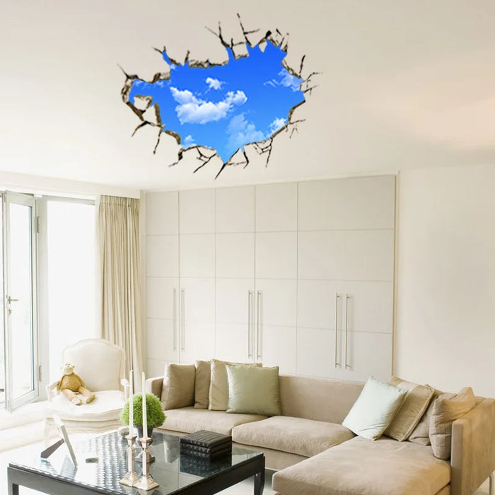 3D Blue Sky White Clouds Wall Sticker For Kids Baby Room Ceiling Roof Art Mural Home Decor Self-adhesive Floor Wall Decor Poster