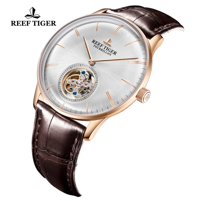 Reef Tiger/RT Top Brand Luxury Men Menchaincal Tourbillon Watch Sapphire Crystal Rose Gold Watch relogio masculino RGA1930