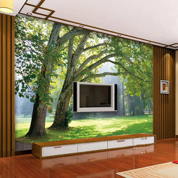 Custom 3D Photo Wallpaper 3D Stereoscopic Green Trees Forest Scenery Papel Tapiz Living Room Sofa TV Background Wall Decor Mural