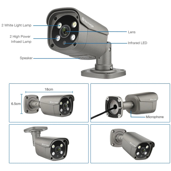 Techage H.265 4K 5MP 8MP POE IP Camera Two way Audio Human Detect Metal Outdoor Camera For CCTV System POE Surveillance System