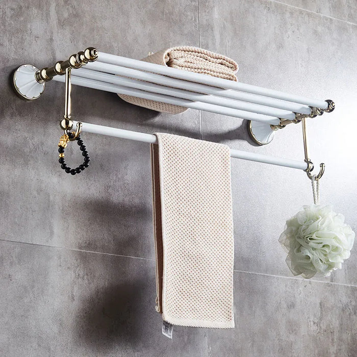 BECOLA Luxury Bathroom Accessories Bathroom Hardware Set White&Gold Pendant  Polished Toothbrush Towel Bar Cloth Hook Towel Rack