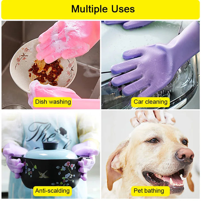 Magic Dish Washing Gloves 1 Pairs Silicone Cleaning Gloves Kitchen Scrubber Rubber Gloves Household Cleaning Tool  Car Pet Brush