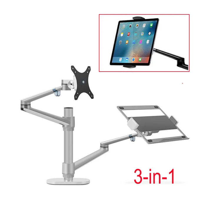 OL-3T 3-in-1 aluminum Multimedia 27" LCD computer monitor riser stand +17"Laptop mount support holder+tablet phone mount bracket